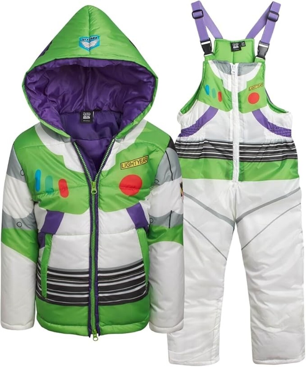 Disney Buzz Lightyear Boys 2 Piece Insulated Snow Suit Jacket Bib Overall 5-6